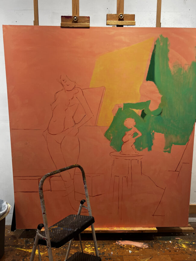 image of an in-progress painting by Lisa Yuskavage titled In the Company of Models
