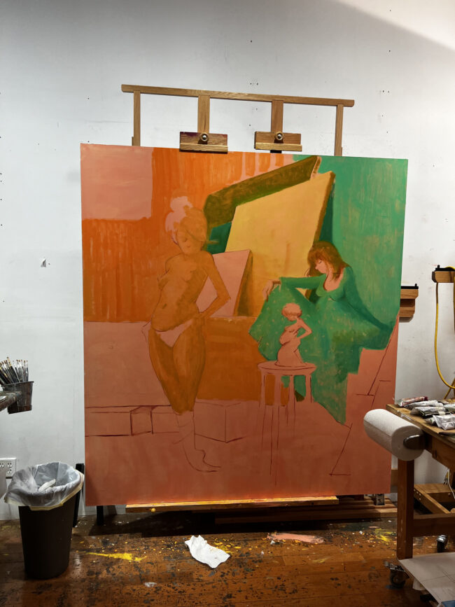 image of an in-progress painting by Lisa Yuskavage titled In the Company of Models