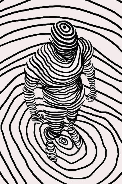 image of a cross-contour drawing of a man from above