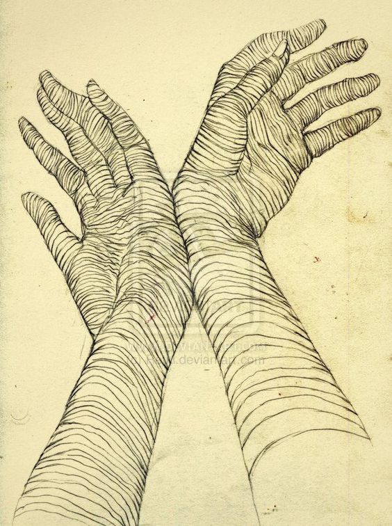 image of a cross-contour drawing of a two hands