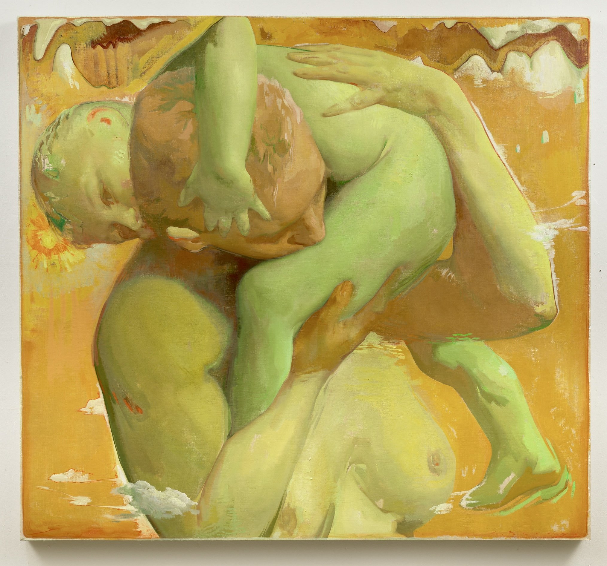 image of limited palette painting by Colleen Barry, (orange, yellow, and green)