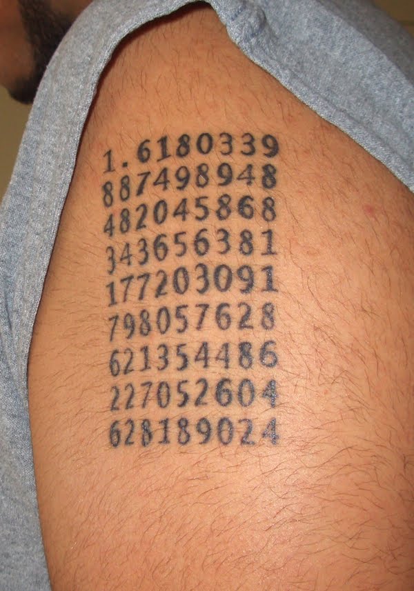 photo of a tatoo of phi listed out to over 20 digits