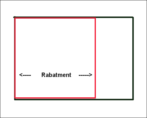 graphic with a square and a rectangle to show how rabatment it determined