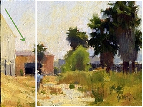 image of a painting with a man in a landscape with a rabatment graphic laid on top