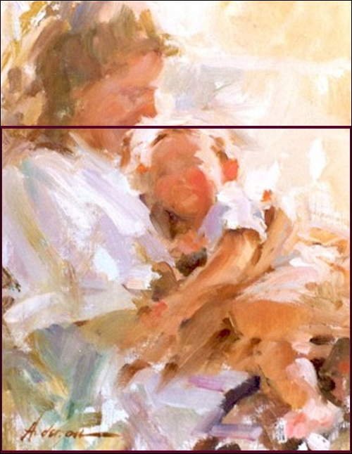 image of a painting with woman and child with a rabatment square laid on top