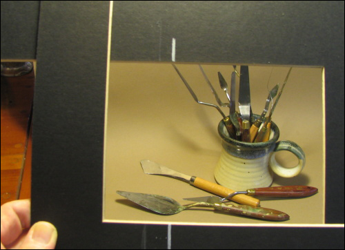 photo of a rabatment viewfinder used to determine the best composition of a still-life