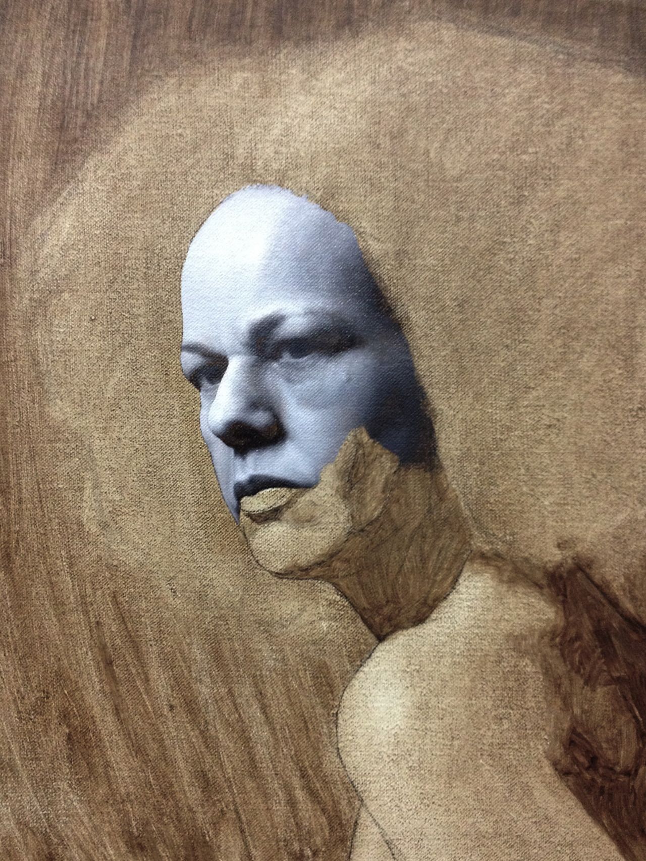 image of and oil grisaille over an imprimatura layer of raw umber