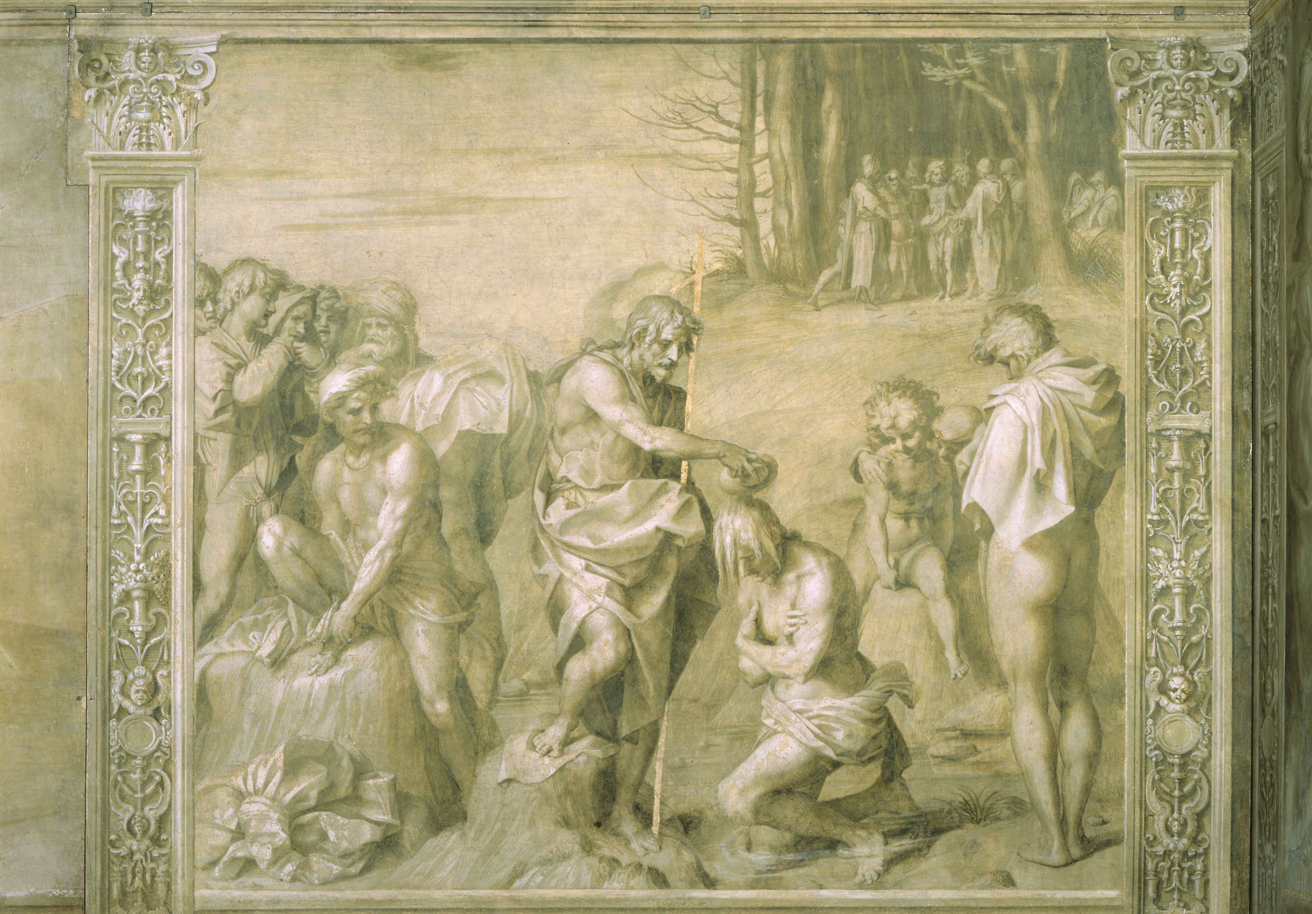 image of a painting by Andrea del Sarto titled Baptism of the People. 