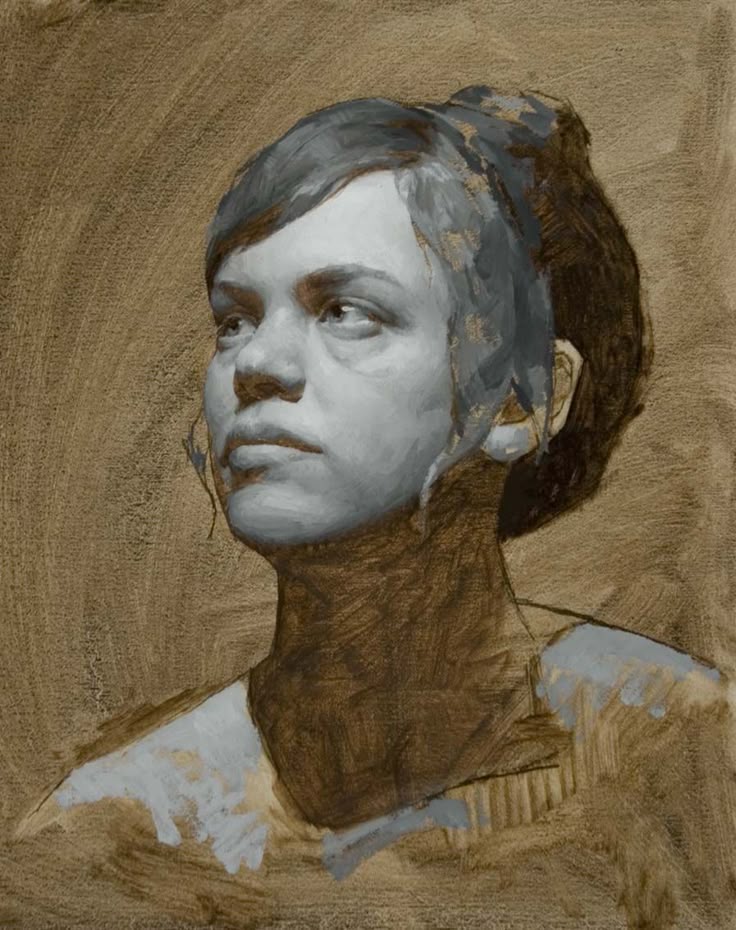 photo of an in-progress painting showing the imprimatura layer with a grisaille layer started. The painting is by Katie Wipple.