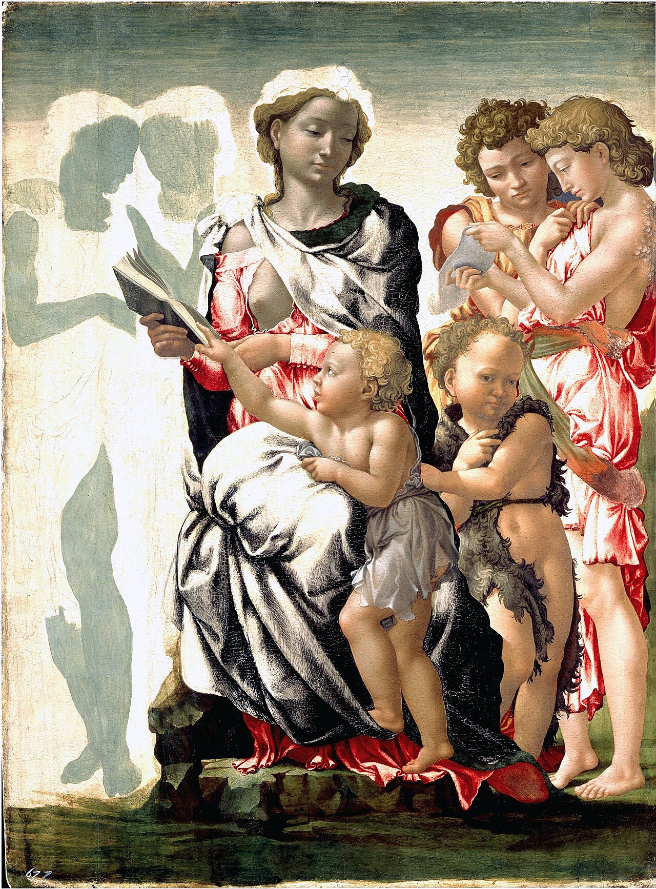 a photo of Michelangelo's painting titled The Manchester Madonna from the National Gallery in London.