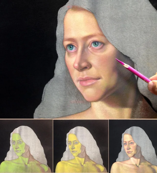 image of a drawing by Cuong Nguyen showing how he uses the verdaccio technique.