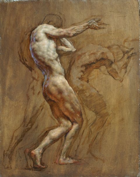 image of an oil on canvas painting by Robert Liberace showing a male nude