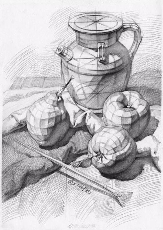 planar drawing of a still-life
