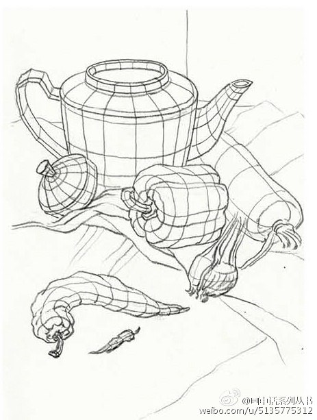 planar drawing of a still-life
