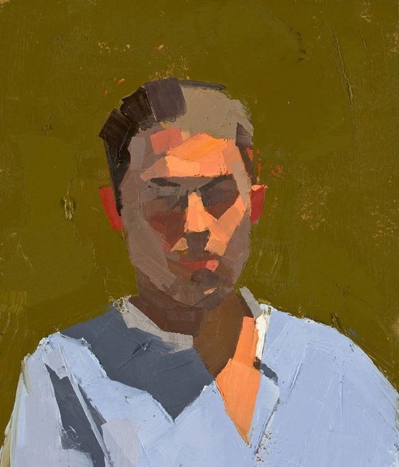 painting with large brushmarks indicating the planes of the face