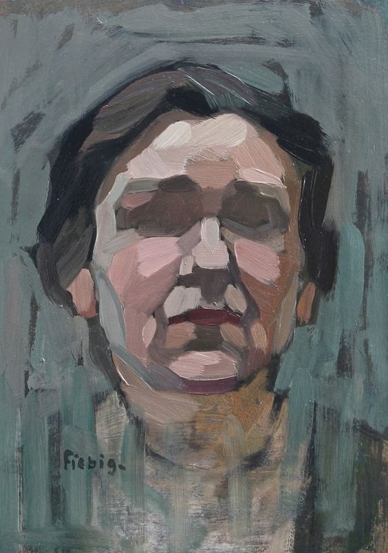 painting with large brushmarks indicating the planes of the face