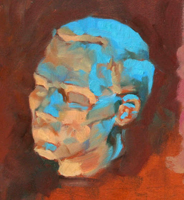 painting of a head in cream and blue