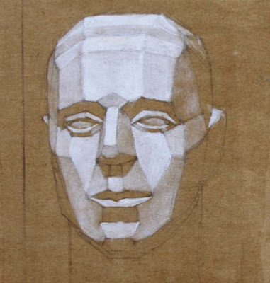 painting with large brushmarks indicating the planes of the face